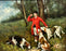 English Sporting Style Oil Painting, Huntsman & Hounds, Ornate Gilt Frame 1980's