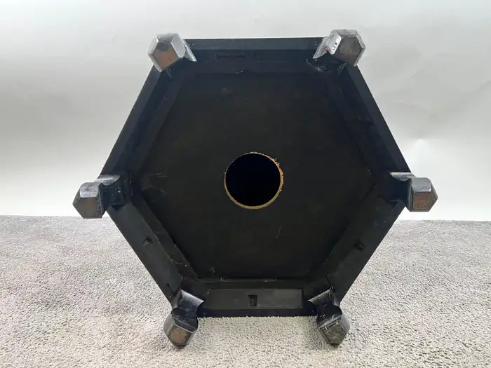 Asian Black Lacquer Hexagonal Side Table with Hand-Painted Gold & Figural Pane