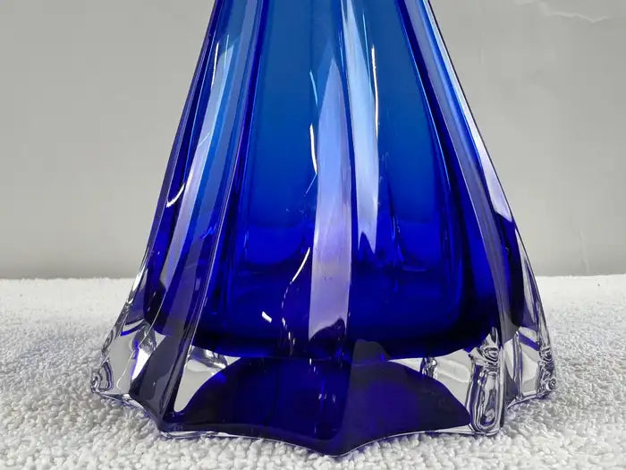Rare Murano Glass Decanter in Cobalt Blue with Jewel-Tone StemGlasses Set, 7 Pcs