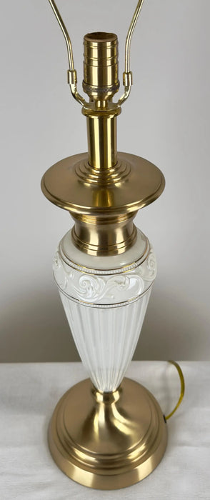 Lenox Empire Style Fluted Column White Porcelain & Brass Table Lamp, a Pair