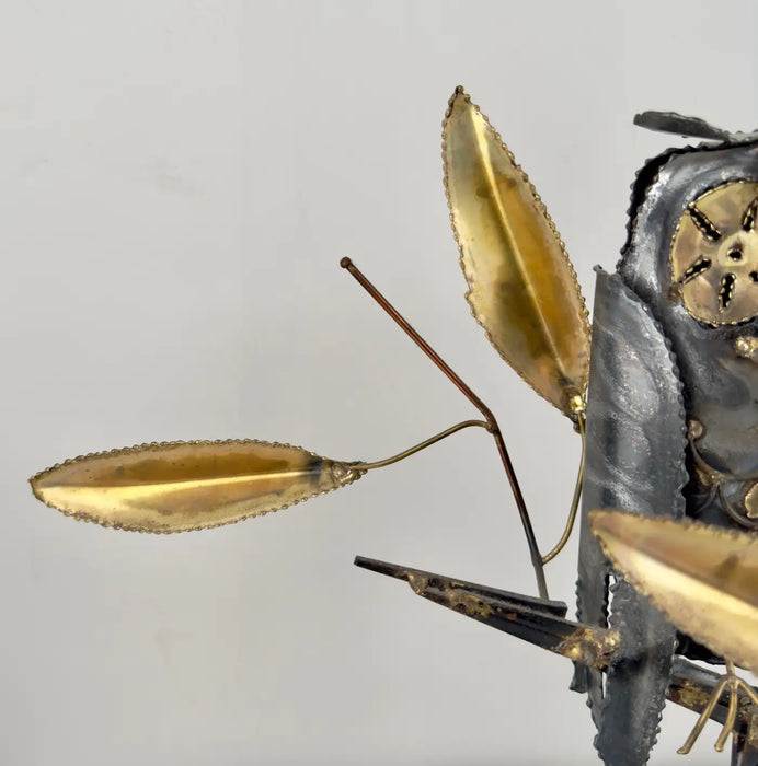 DeGroot Brutalist MCM Brass & Metal Owl Sculpture, Signed