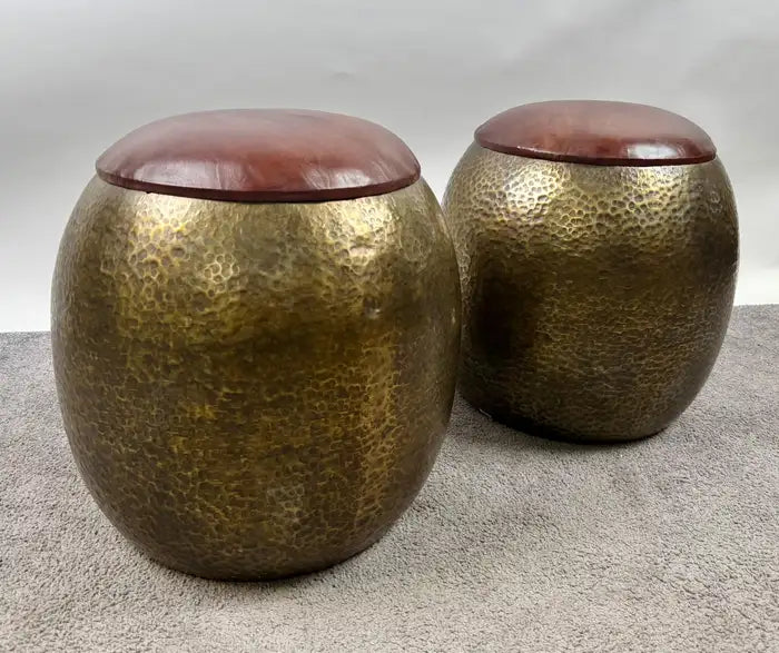 Mid-Century Modern Style Bronze Ottoman or Stool with Leather Top, a Pair