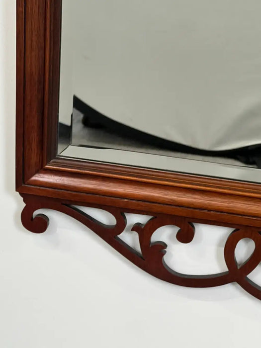 Baker Georgian Chippendale Carved Mahogany Wall Mantel Mirror Fretwork Crest