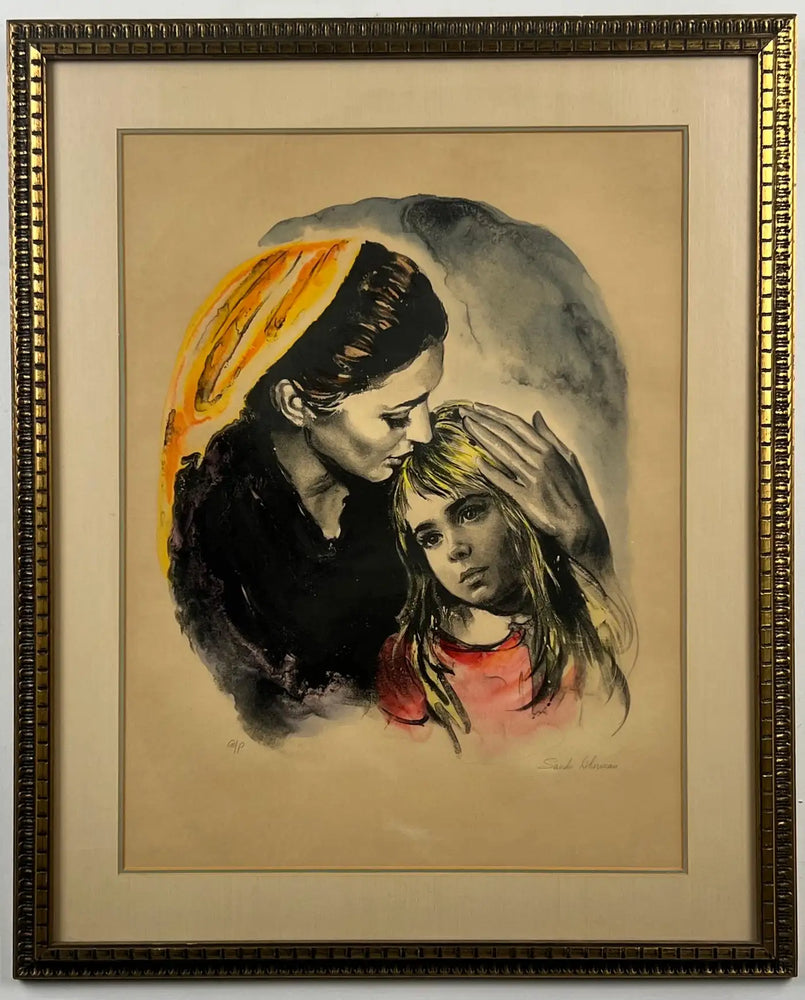 Sandu Liberman " Mother and Daughter" Lithograph Signed & Framed - Artist Proof 1960's