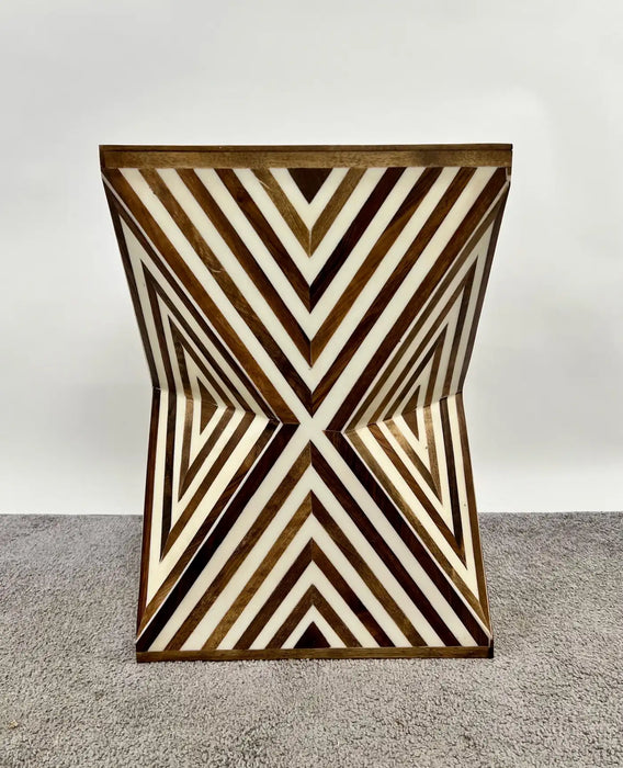 Art Deco Style Sculptural White & walnut Resin Side or End Table, a Pair