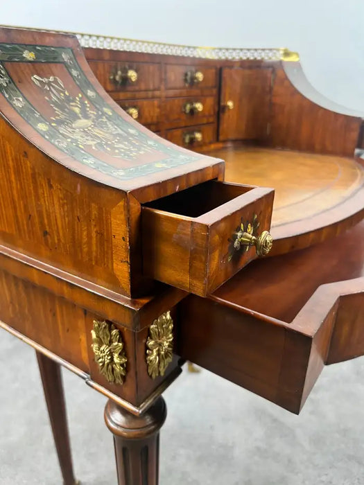 English Regency Carlton House Style Lady Desk & Cane Chair by Maitland Smith