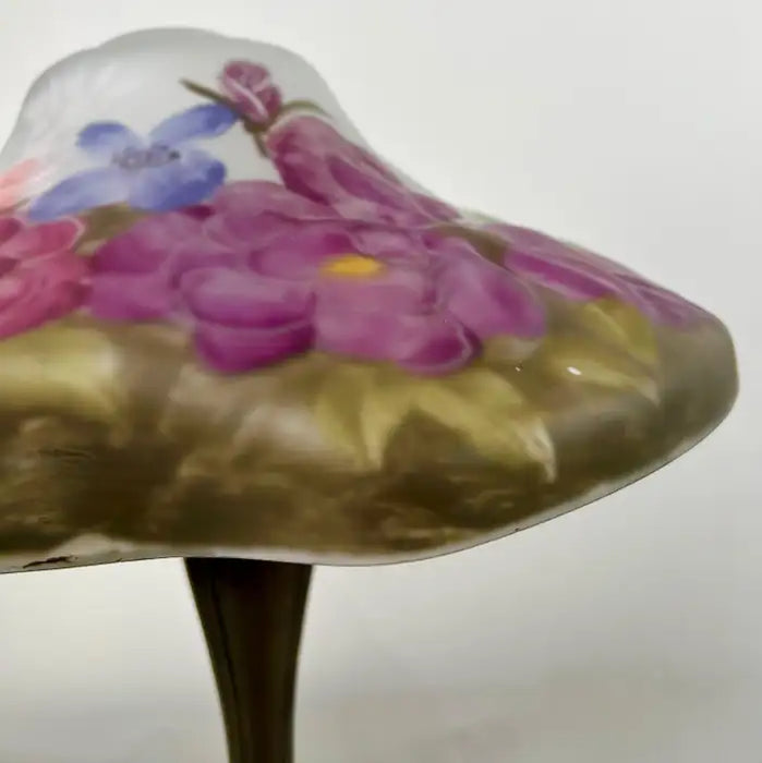 Pairpoint Puffy Style Hand-Painted Floral Table Lamp with Bronze-Finish Base