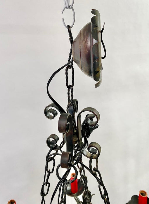 French Gothic Style Wrought Iron 6 Arms Rectangular Chandelier or Pendant