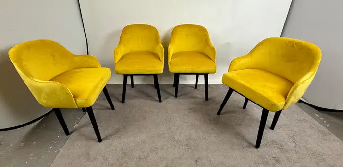 Mid Century Modern Style Yellow Velvet & Ebony Dining or Side Chair, Set of 4