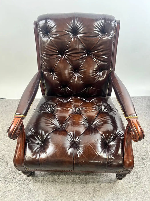 Chesterfield English Style Tufted Leather Library Chair & Ottoman by Hickory