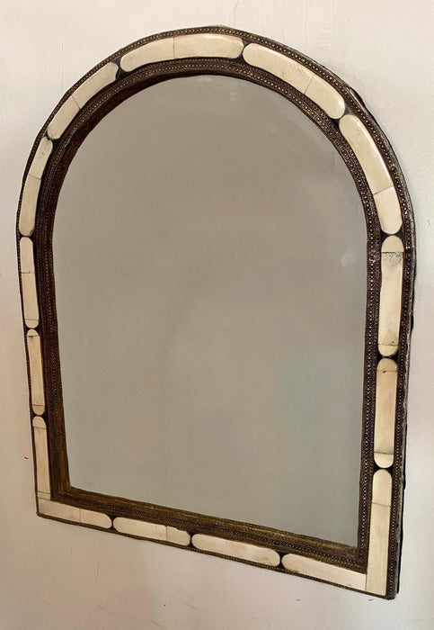 Arched Hollywood Regency White Camel Bone Mirror, a Pair