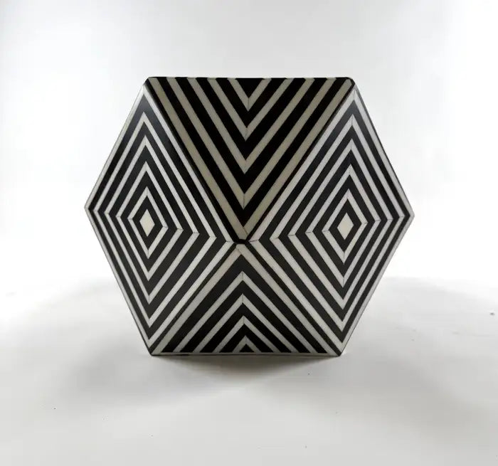 Art Deco Style Sculptural Resin Black and White Side or End Table, a Pair