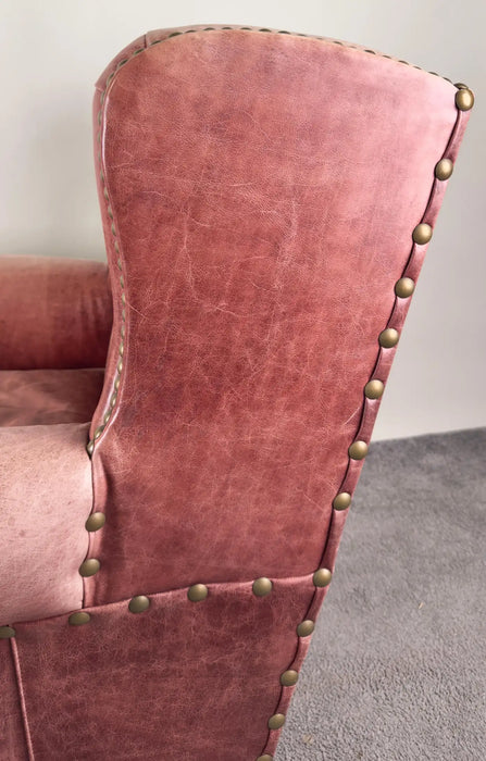 American Classical Style Distressed Leather Red - Brown Oversized Club Chair