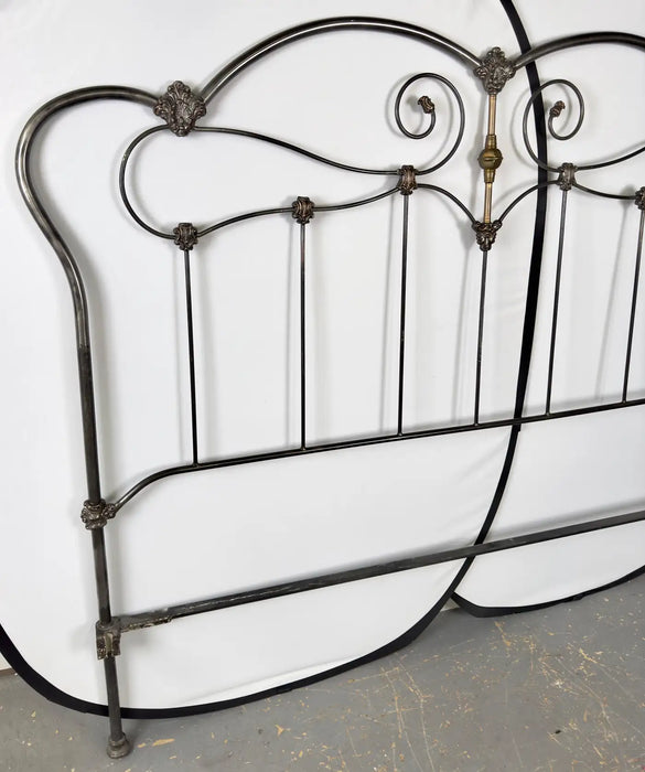 Antique Victorian Style Wrought Iron & Brass King Size Bed Frame