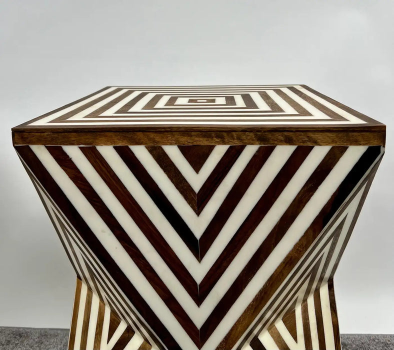 Art Deco Style Sculptural White & walnut Resin Side or End Table, a Pair