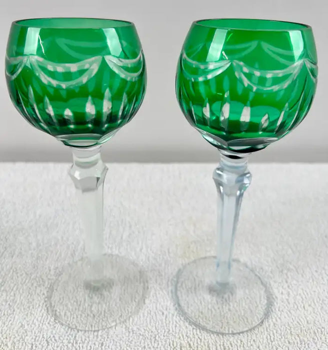 Rare Murano Glass Decanter in Cobalt Blue with Jewel-Tone StemGlasses Set, 7 Pcs