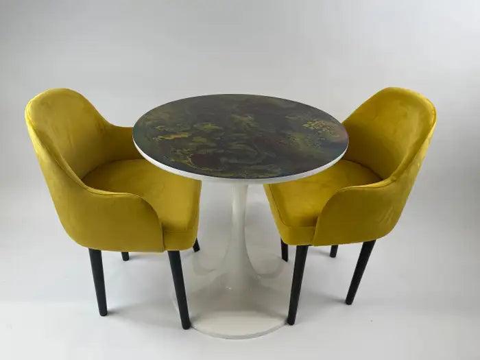 Eero Saarinen MCM Style Tulip Dining or Center Table with Epoxy Resin Design Top