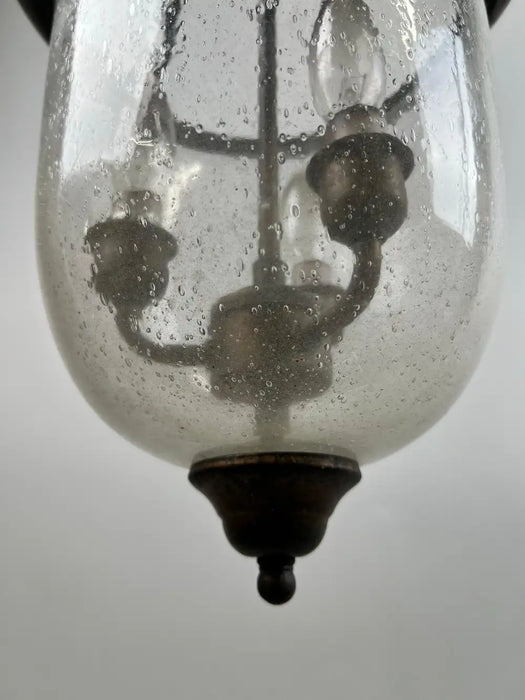 French Regency Style Bell Jar Pendant with Seeded Glass and Acanthus Leaf Bronze