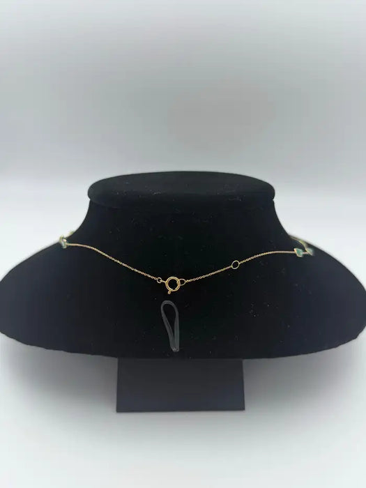 5.95 Carat Octagon Emerald Station Chain Necklace in 18k Solid Yellow Gold