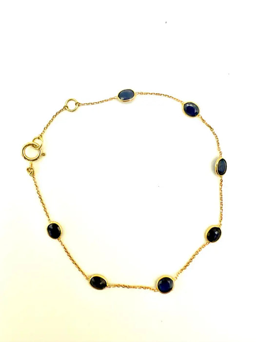 2.5 Ct Oval Cut Blue Sapphire Station Chain Stackable Bracelet 18K Yellow Gold