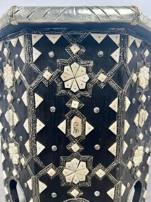 Moroccan Black & White Bone with Filigree Inlay Octagonal End Table, a Pair