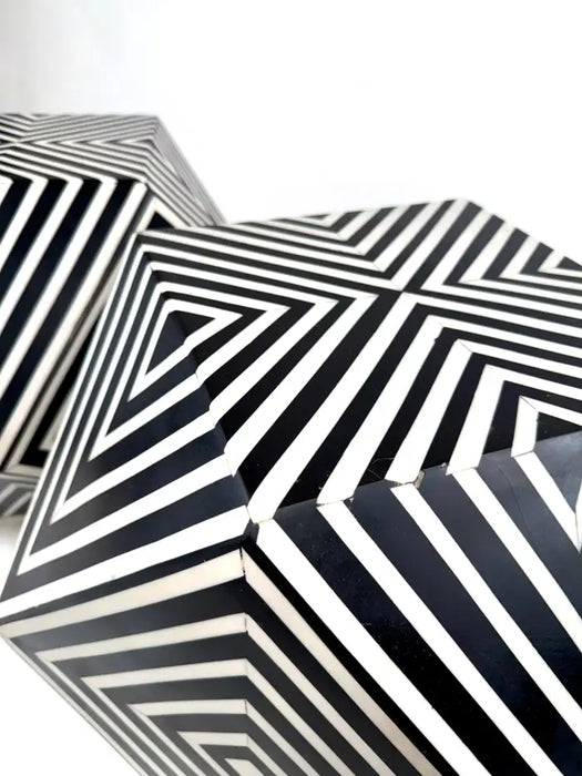 Art Deco Style Sculptural Resin Black and White Side or End Table, a Pair