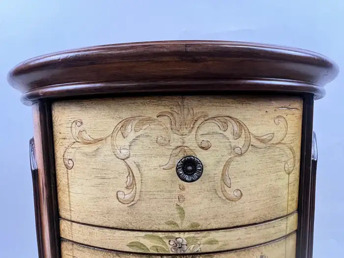 Louis XV Style French Provincial Hand Painted Oval Shaped Nightstand, a Pair