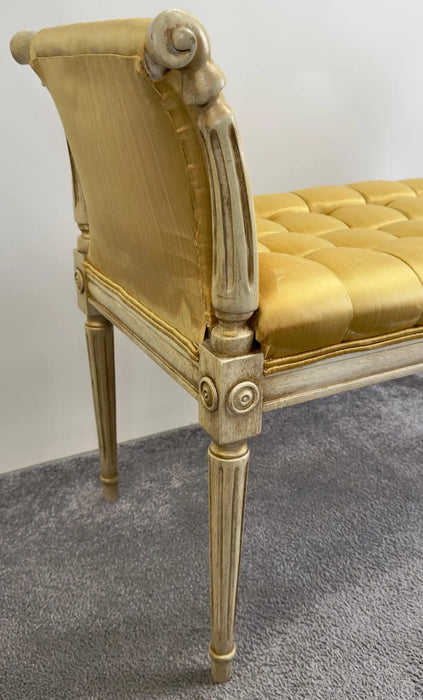 French Louis XVI Style Tufted Gold Upholstery Window Seat Bench