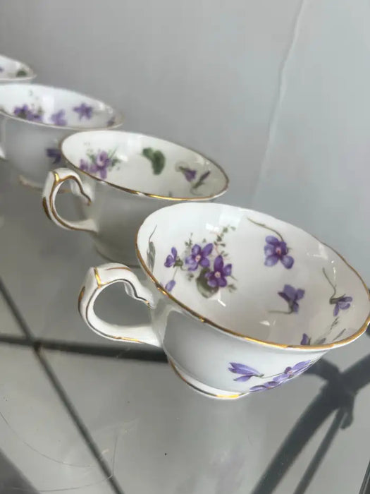 Hammersley “Victorian Violets” English Bone China Tea Set w Gold Trim, 15 pcs