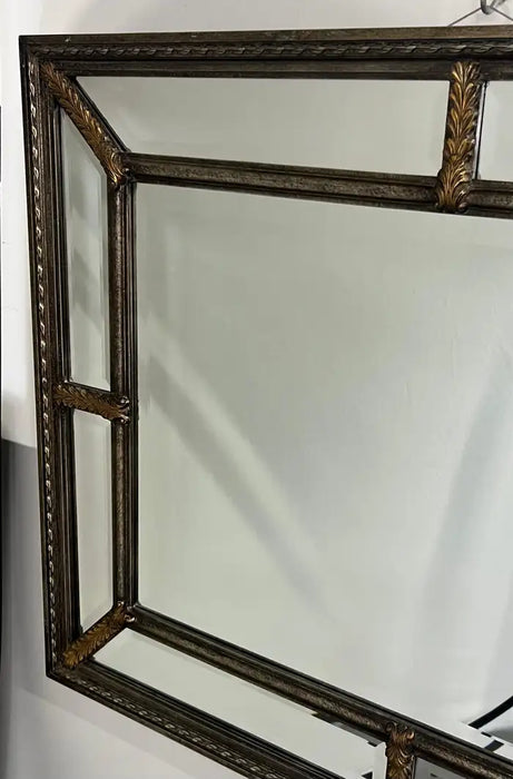 Hollywood Regency Style Beveled Multi-Panel Mirror with Rope & Gilt Leaf Design