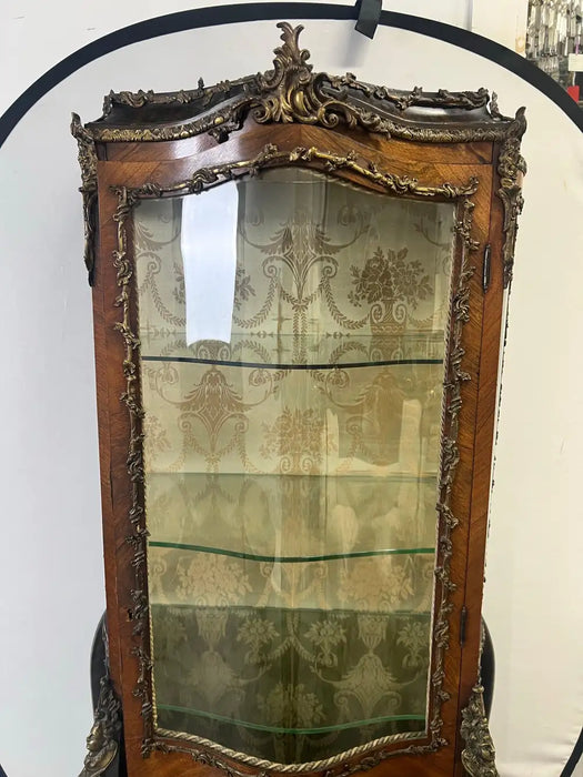 Antique 19th C. French Louis XV Vernis Martin Ormolu Serpentine Vitrine Cabinet
