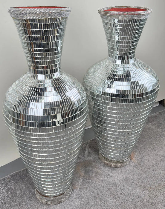 Monumental Art Deco Style Micro Mosaic Mirrored Over Clay Urns, a Pair