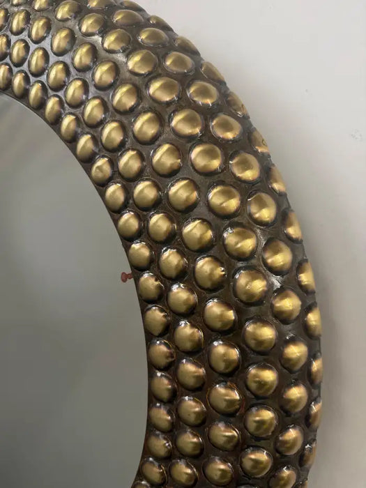Brutalist Style Round bronze Studded Mirror, Compatible pair