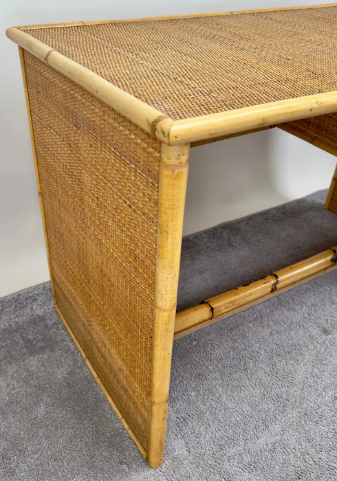 Bohemian French Riviera Style Rattan & Bamboo Desk by Dal Vera