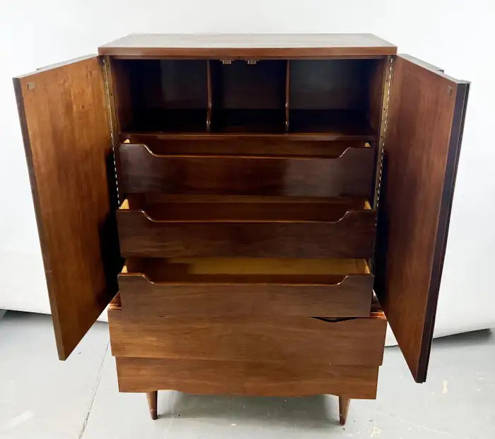 Mid-Century Modern American of Martinsville Walnut High Boy Dresser or Armoire