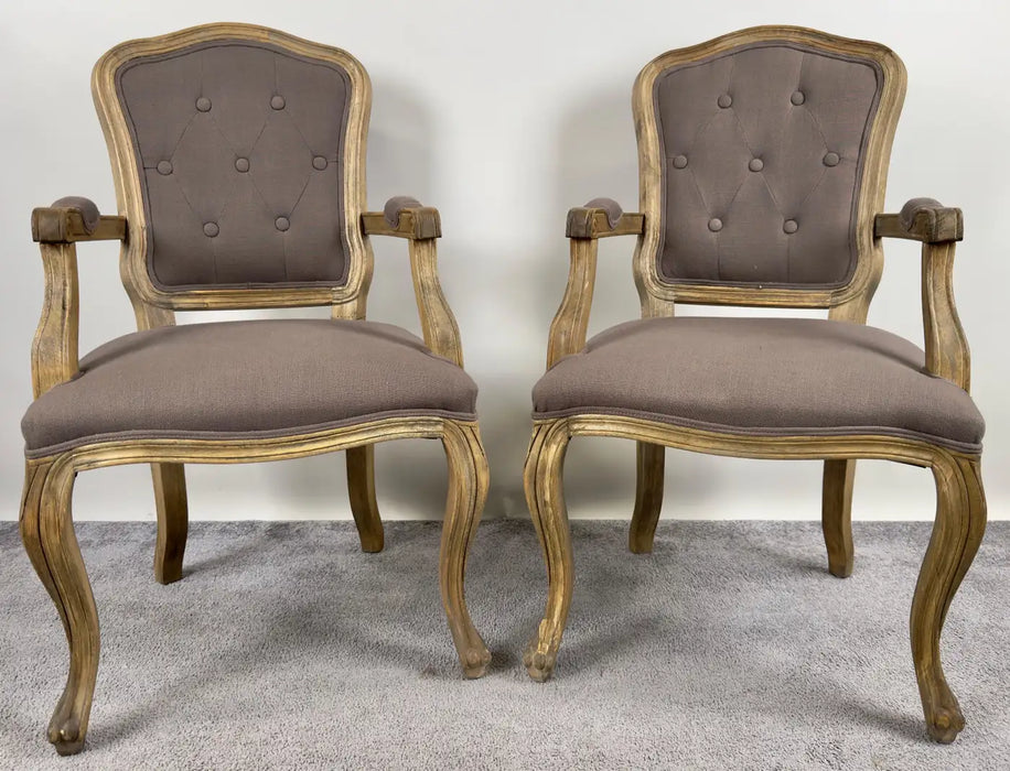 French Country Louis XV Style Lavender Grey Upholstery Bergere Chair, a Pair