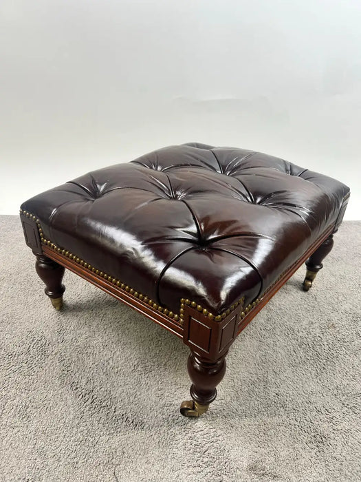 Chesterfield English Style Tufted Leather Library Chair & Ottoman by Hickory