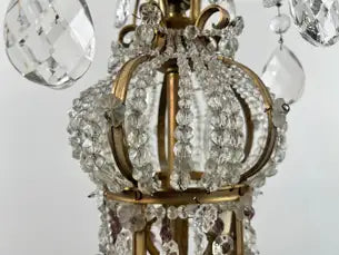 Vintage French Empire Style Gilt Bronze & Tiered Crystal & Beads Chandelier