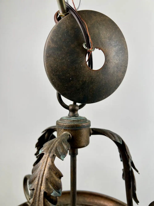 French Regency Style Bell Jar Pendant with Seeded Glass and Acanthus Leaf Bronze