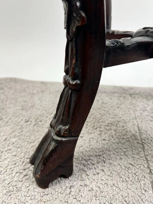 Antique Chinese Rosewood Hand Carved Octagonal w Marble Insert Pedestal or Table
