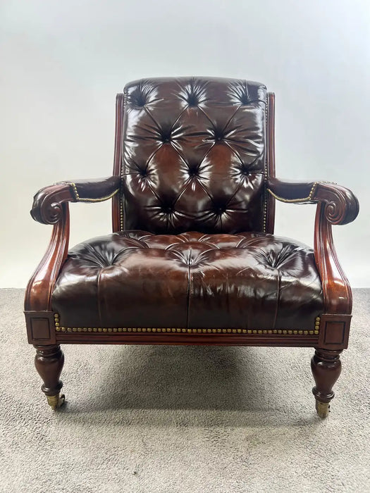 Chesterfield English Style Tufted Leather Library Chair & Ottoman by Hickory
