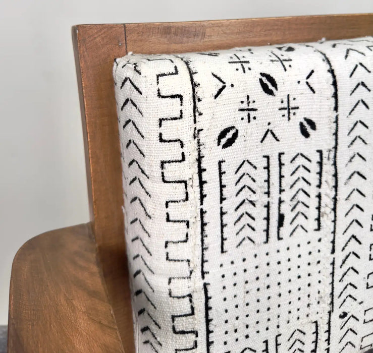 Scandinavian Modern Style Walnut Chair, Boucle Black & White Fabric