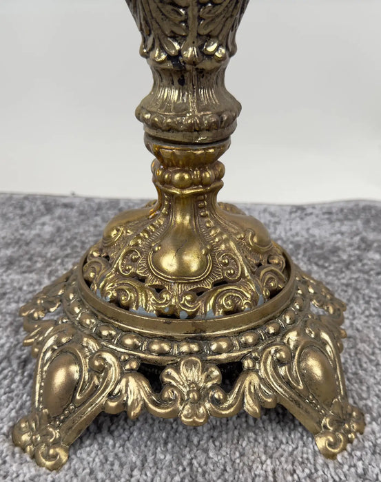 Victorian Revival Chess Table & Pieces with Marble Top & Bronze Base