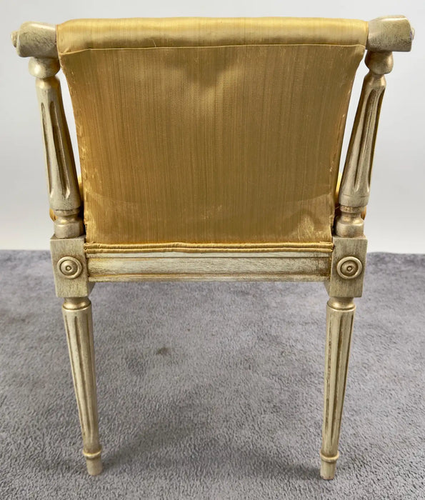 French Louis XVI Style Tufted Gold Upholstery Window Seat Bench