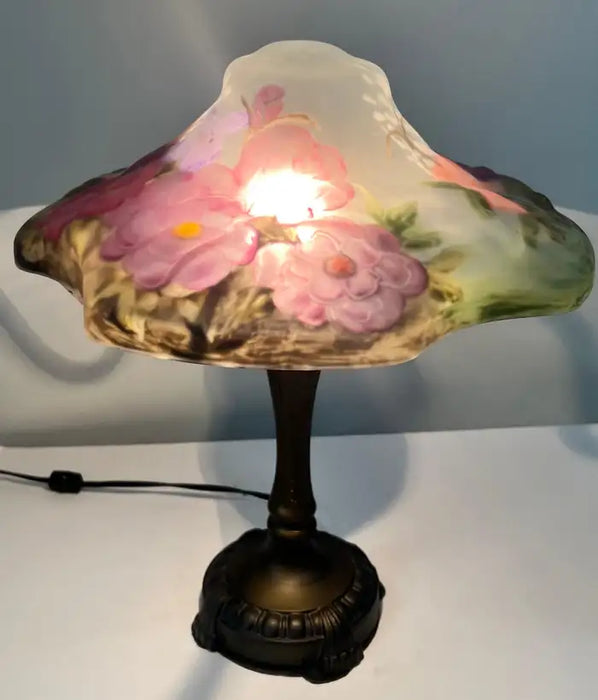 Pairpoint Puffy Style Hand-Painted Floral Table Lamp with Bronze-Finish Base