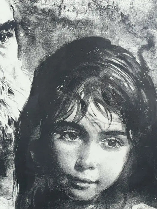 Sandu Liberman Rabbi with Young Girl Lithograph Signed, Numbered & Framed 1960's