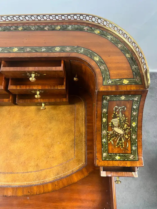 English Regency Carlton House Style Lady Desk & Cane Chair by Maitland Smith