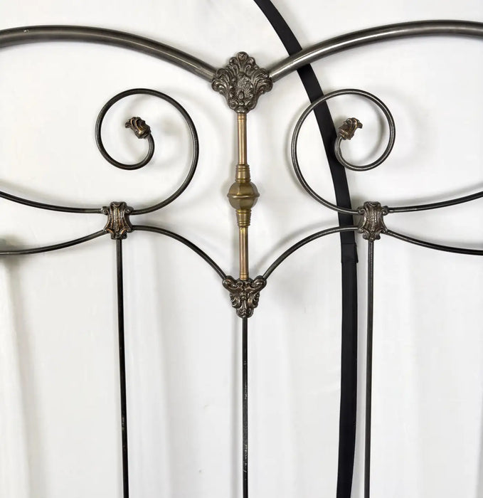 Antique Victorian Style Wrought Iron & Brass King Size Bed Frame