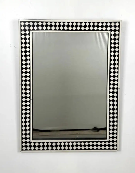Art Deco Style Black & White Resin Diamond Design Wall or Console Mirror, a pair