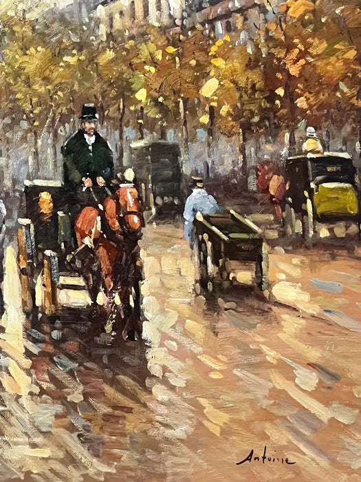 Impressionist Paris Street Scene Oil Painting, Signed, in Ornate Gilt Frame 1970's